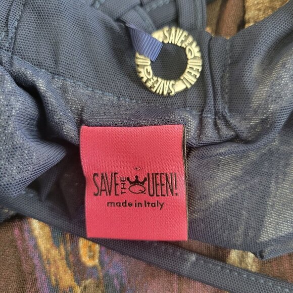 Save the Queen Blouse Womens XL Artsy Sheer Mesh Colorful Abstract Boho Y2k City - Picture 7 of 10